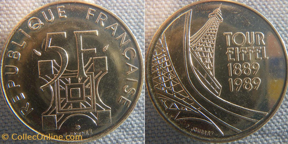 monnaie france moderne 5 francs 1989 tour eiffel