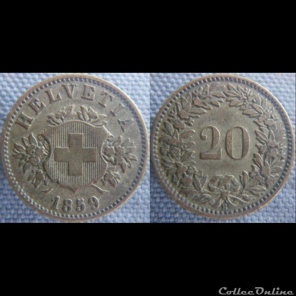 20 Rappen 1859 B monnaie monde suisse 20 rappen 1859 b