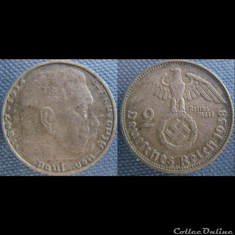 2 reichsmark 1938 F monnaie monde allemagne 2 reichsmark 1938 f