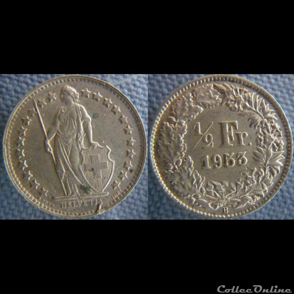 1/2 Franc 1953 B monnaie monde suisse 1 2 franc 1953 b