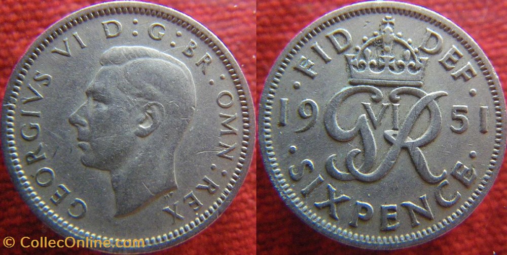 monnaies monde royaume uni 6 pence 1951