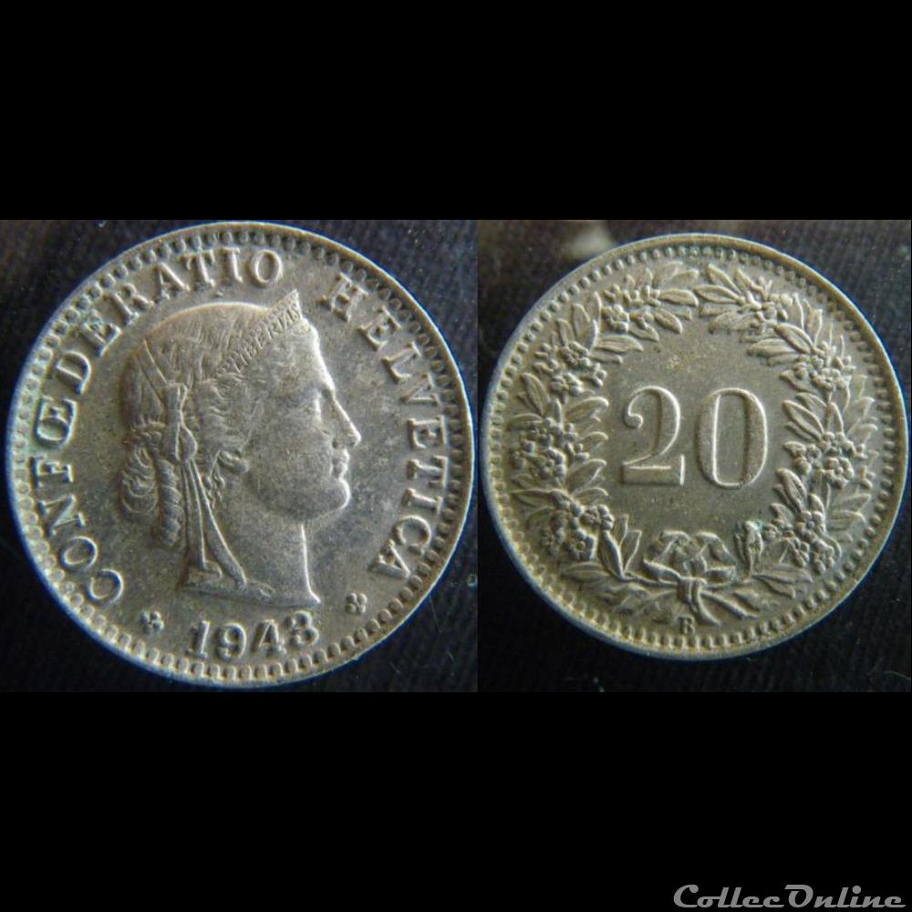 20 Rappen 1943 B monnaie monde suisse 20 rappen 1943 b