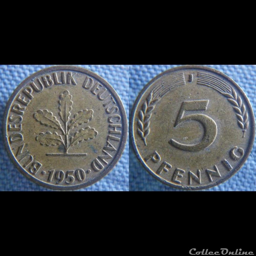 5 Pfennig 1950 J Large J monnaie monde allemagne 5 pfennig 1950 j large j
