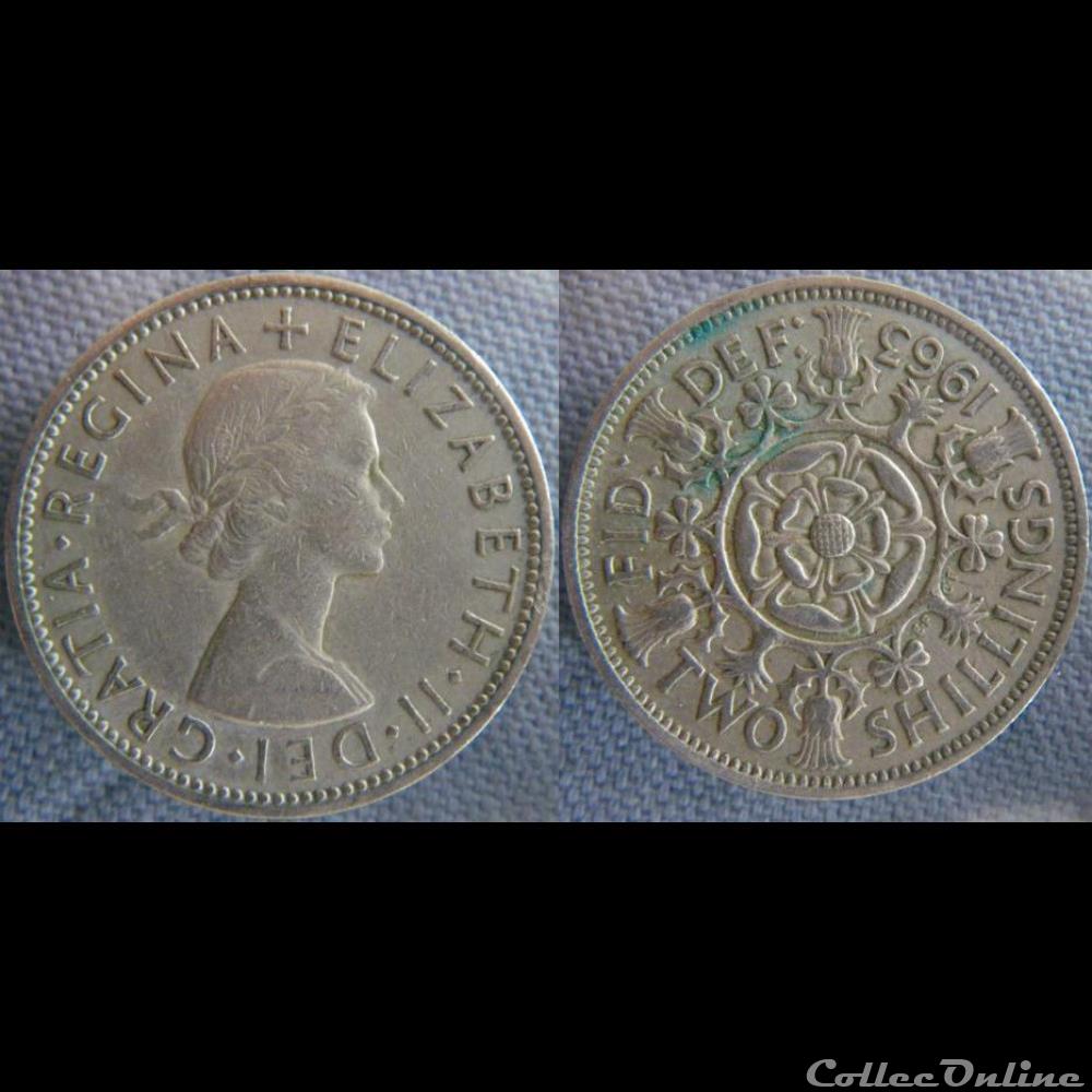 2 Shilling 1963 monnaie monde royaume uni 2 shilling 1963