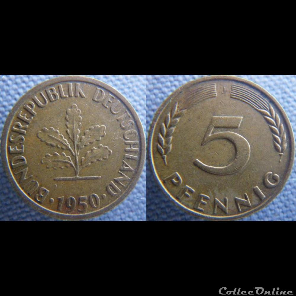 5 Pfennig 1950 J petit J monnaie monde allemagne 5 pfennig 1950 j petit j