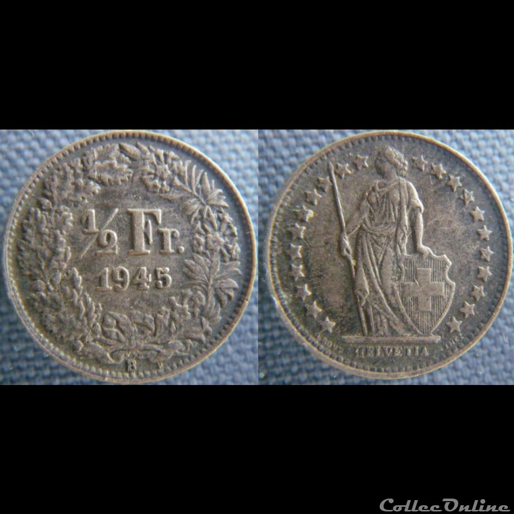 1/2 Franc 1945 B monnaie monde suisse 1 2 franc 1945 b