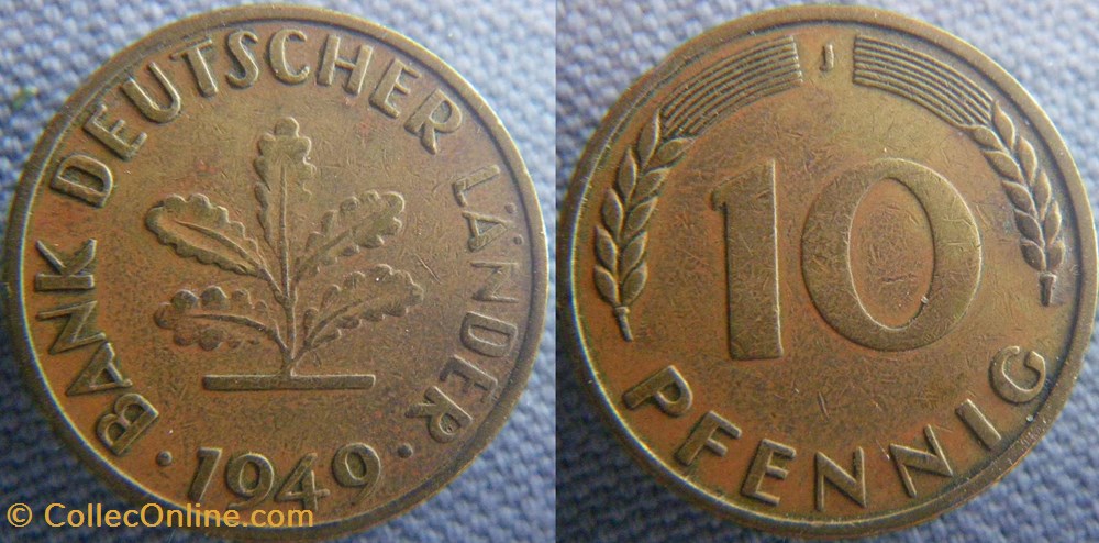10 Pfennig 1949 J (J Large) monnaies monde allemagne 10 pfennig 1949 j j large
