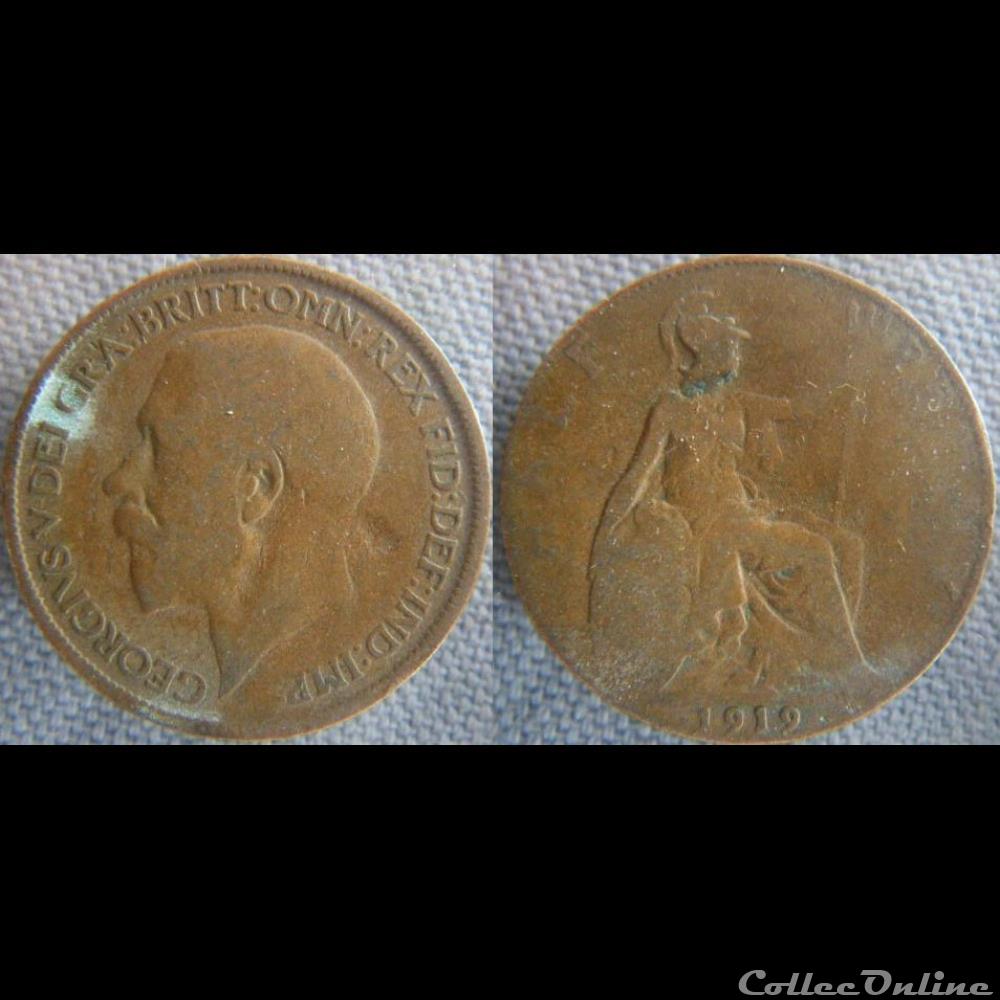 1/2 Penny 1919 monnaie monde royaume uni 1 2 penny 1919