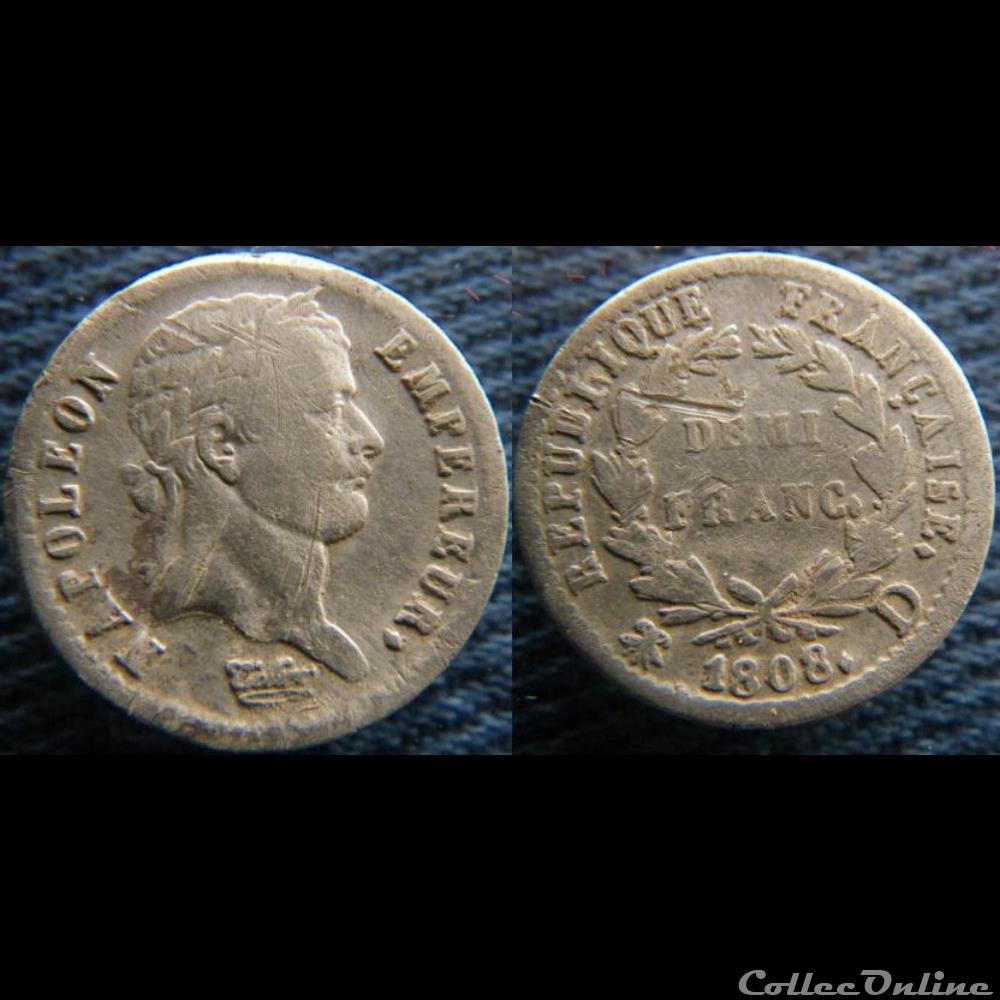 Demi Franc 1808 D monnaie france moderne demi franc 1808 d