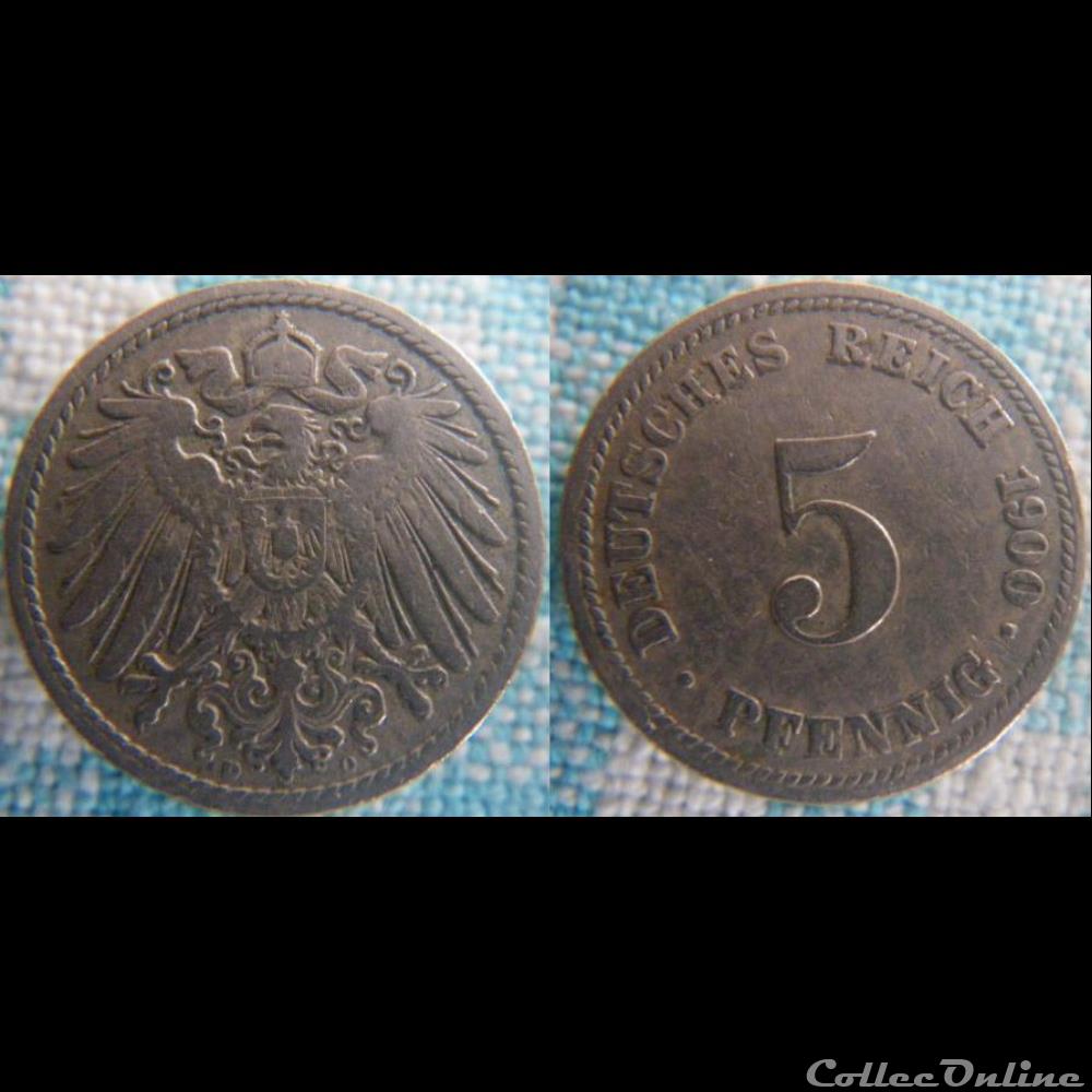 5 pfennig 1900 D monnaie monde allemagne 5 pfennig 1900 d
