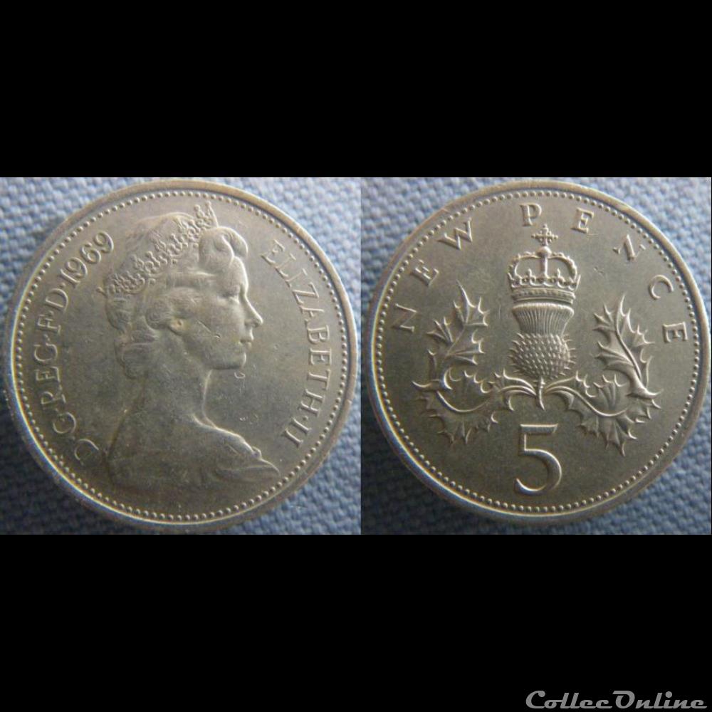 monnaie monde royaume uni 5 new pence 1969