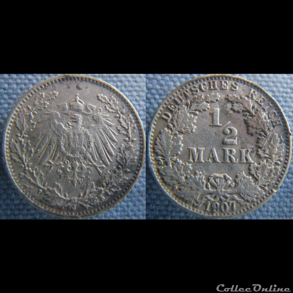 monnaie monde allemagne 1 2 mark 1907 j