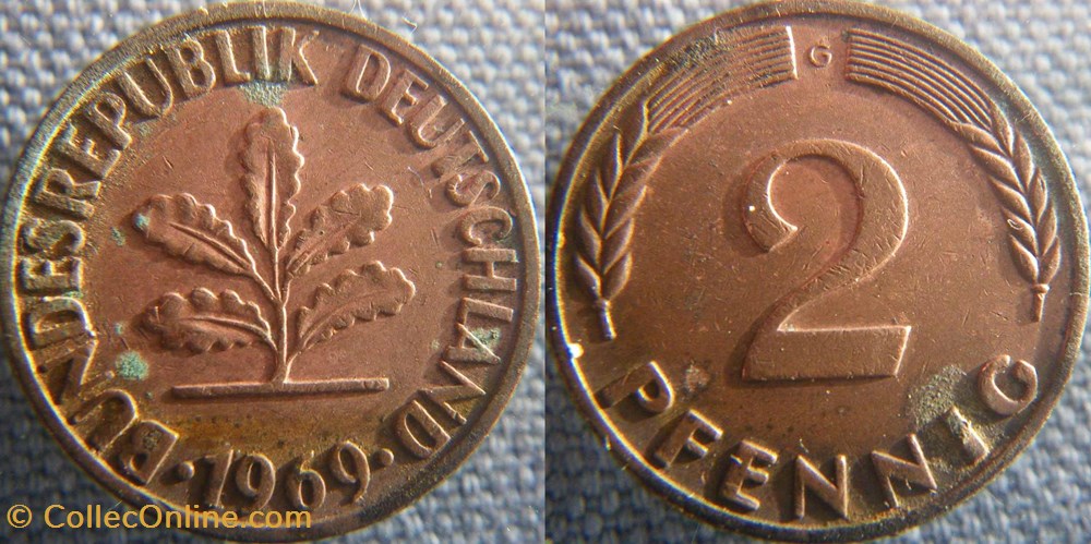 2 Pfennig 1969 G monnaie monde allemagne 2 pfennig 1969 g