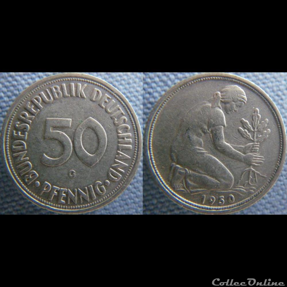 monnaie monde allemagne 50 pfennig 1950 g
