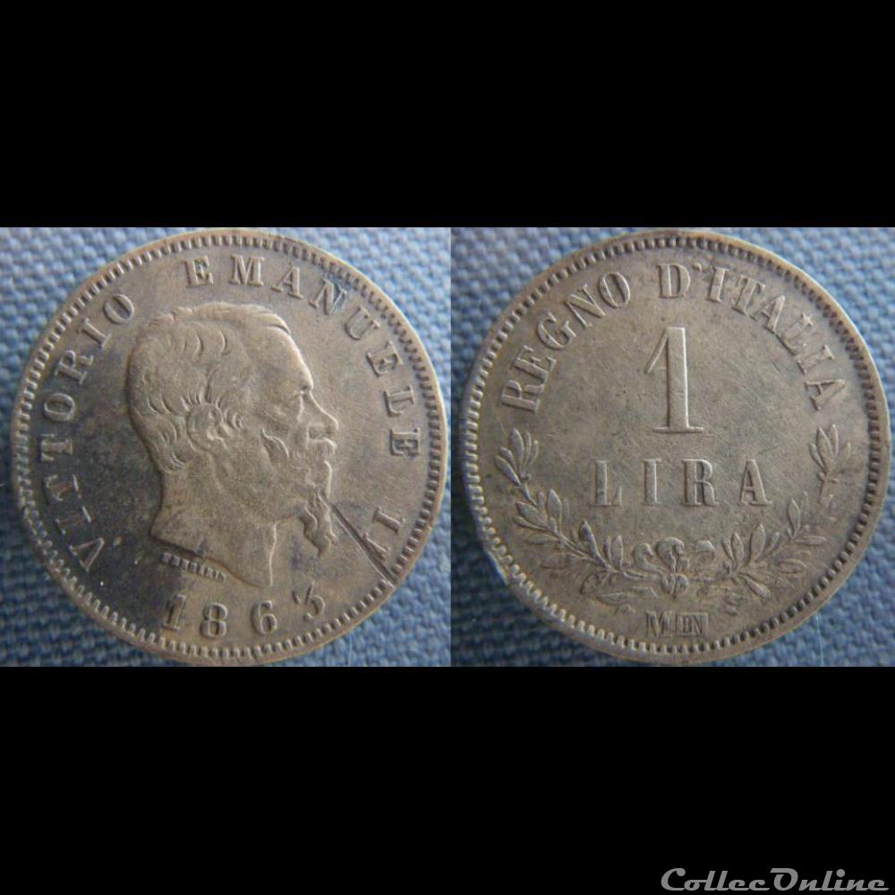 1 lire 1863 M monnaie monde italie 1 lire 1863 m