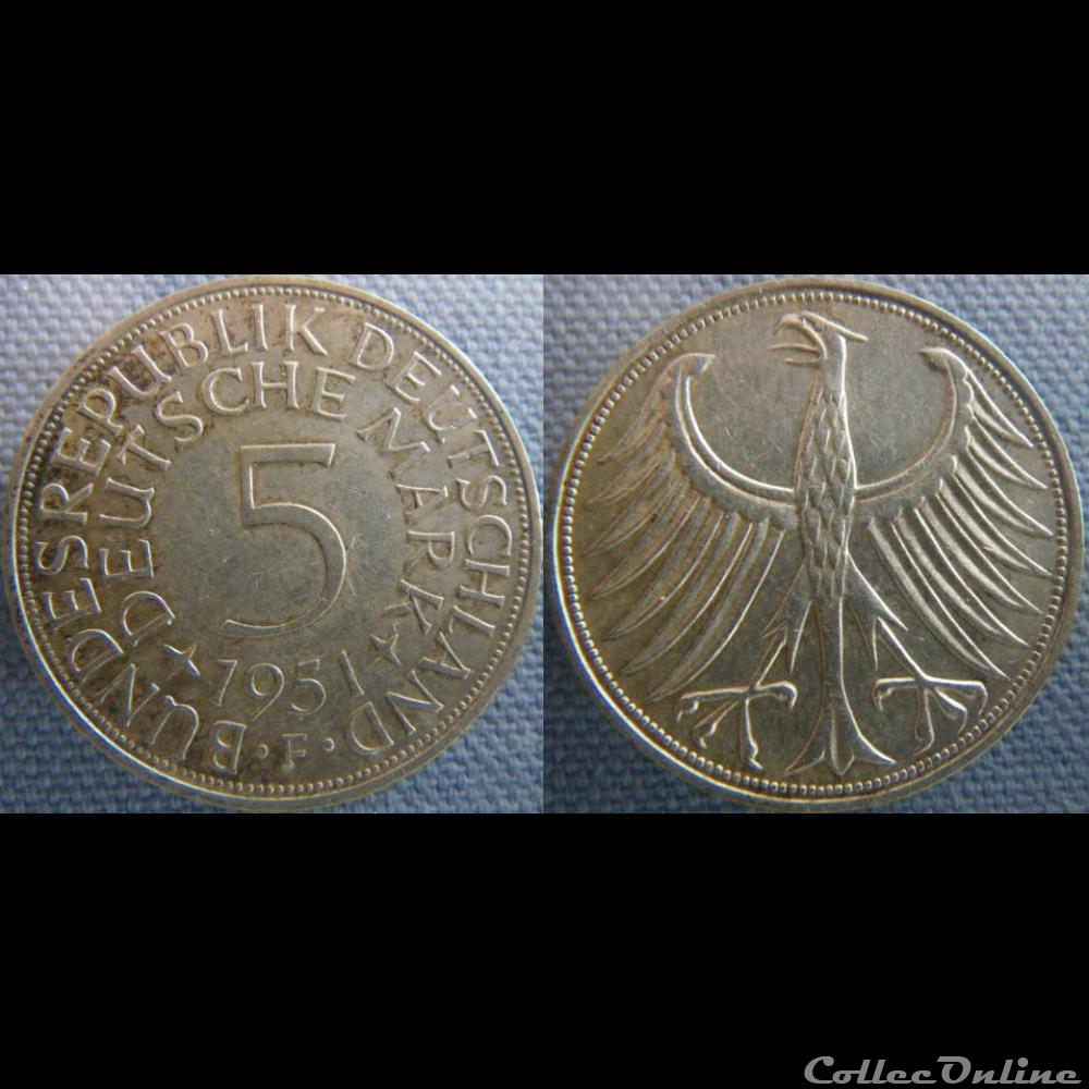 5 mark 1951 F monnaie monde allemagne 5 mark 1951 f