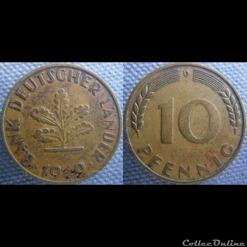10 Pfennig 1949 D monnaie monde allemagne 10 pfennig 1949 d