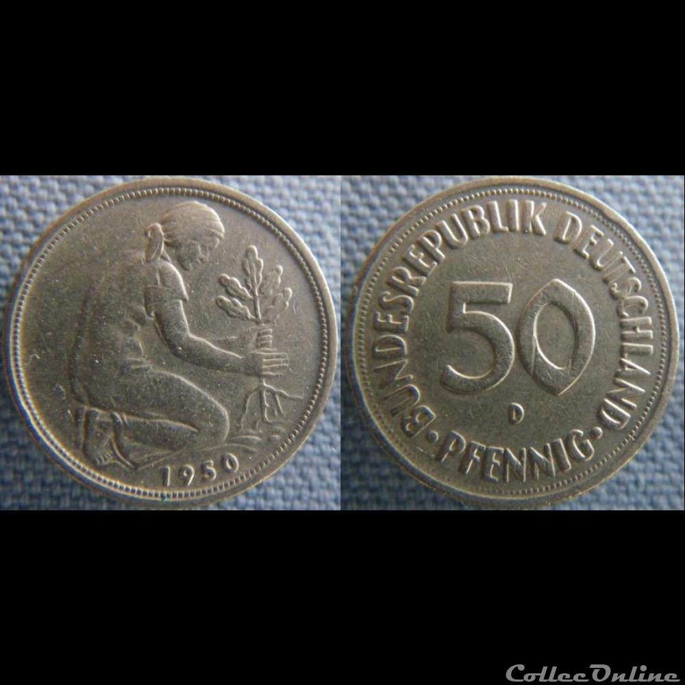 monnaie monde allemagne 50 pfennig 1950 d