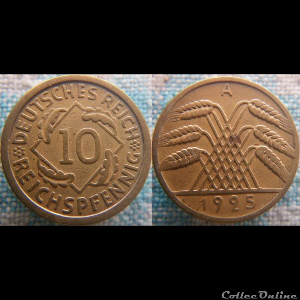10 Reichspfennig 1925 A monnaie monde allemagne 10 reichspfennig 1925 a