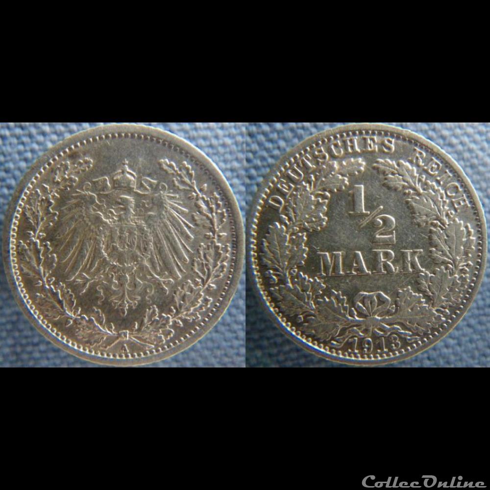 1/2 mark 1913 A monnaie monde allemagne 1 2 mark 1913 a