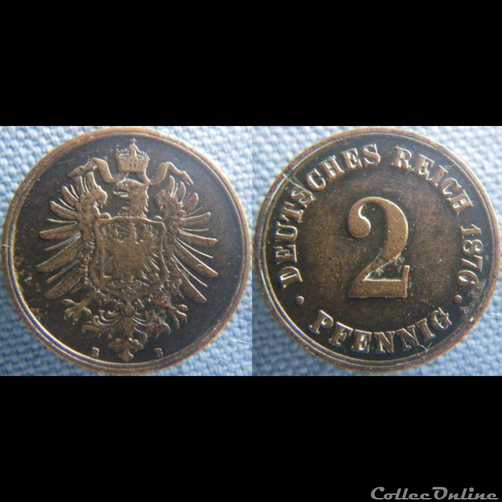 2 pfennig 1876 B monnaie monde allemagne 2 pfennig 1876 b