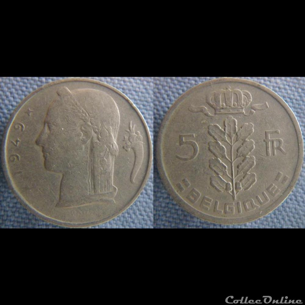 monnaie monde belgique 5 francs 1949 fr