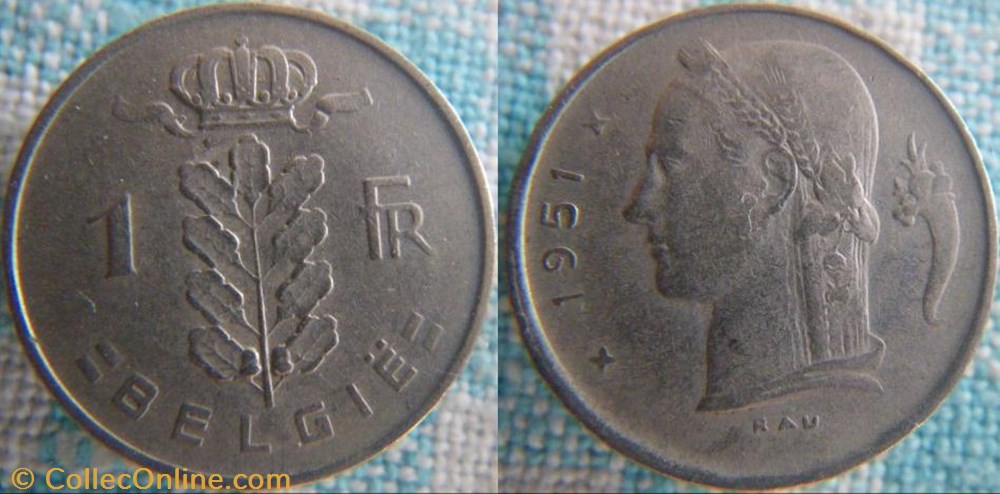monnaie monde belgique 1 franc 1951 fl