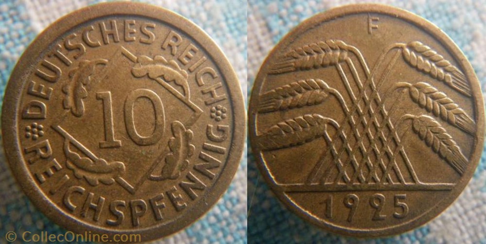 10 Reichspfennig 1925 F monnaie monde allemagne 10 reichspfennig 1925 f