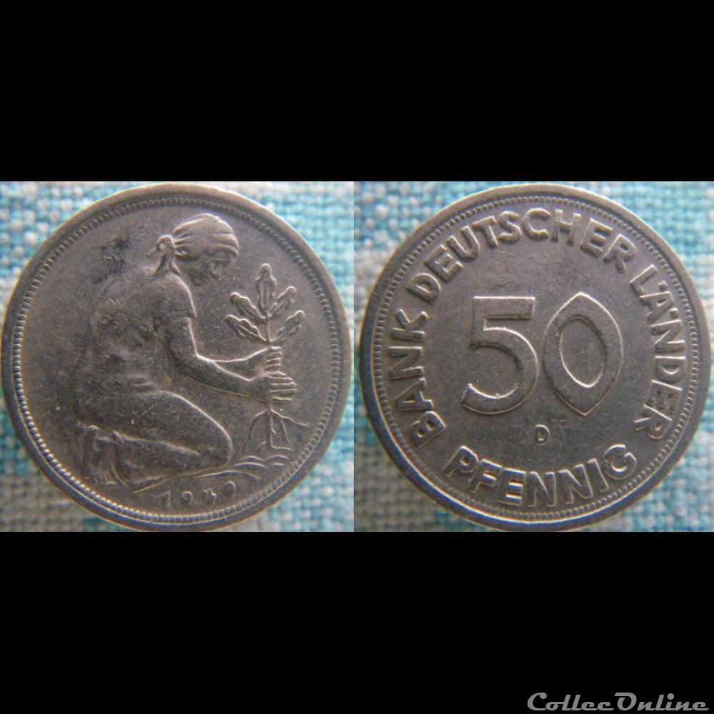 50 Pfennig 1949 D monnaie monde allemagne 50 pfennig 1949 d