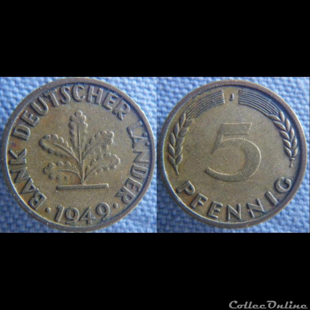5 Pfennig 1949 J monnaie monde allemagne 5 pfennig 1949 j