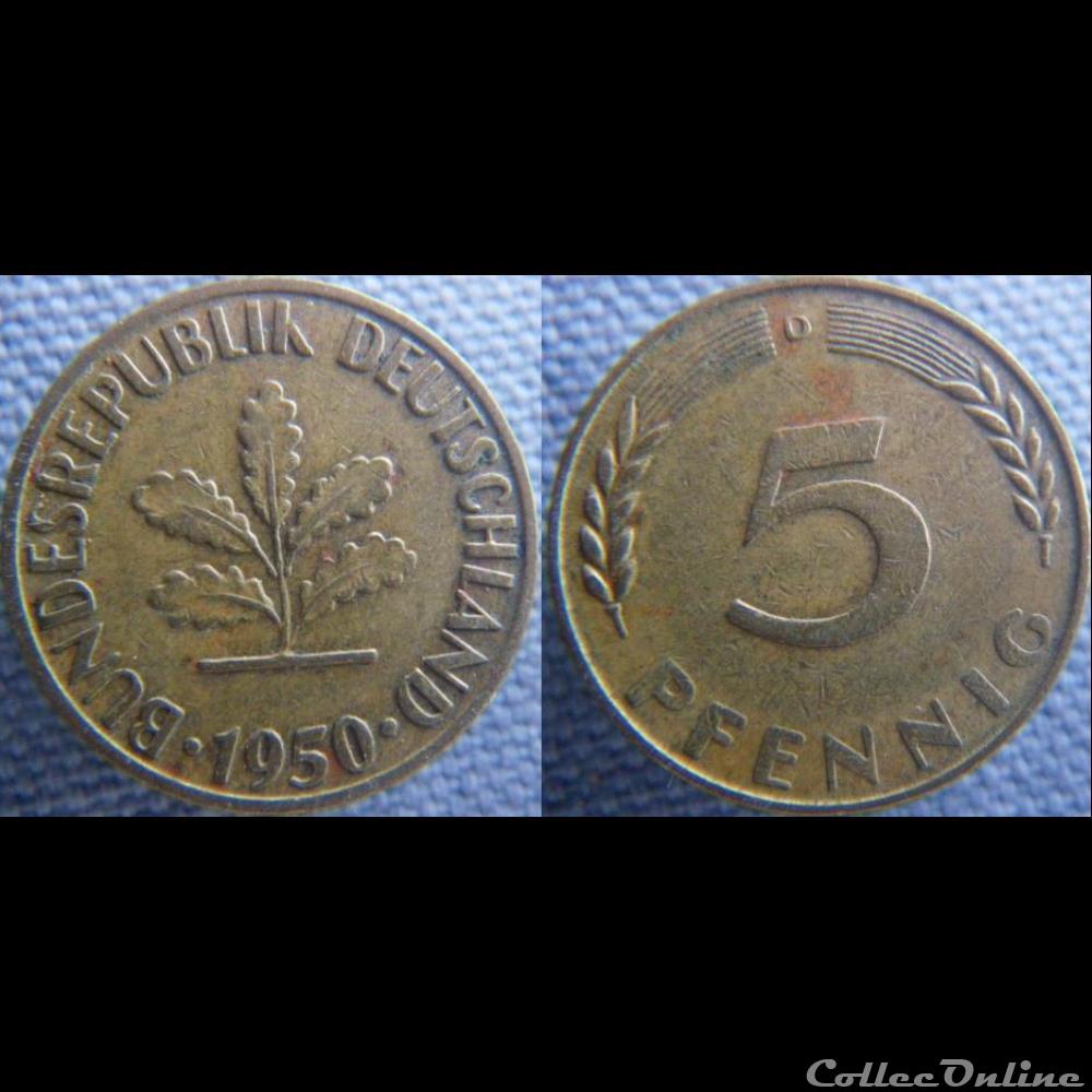 5 Pfennig 1950 D monnaie monde allemagne 5 pfennig 1950 d