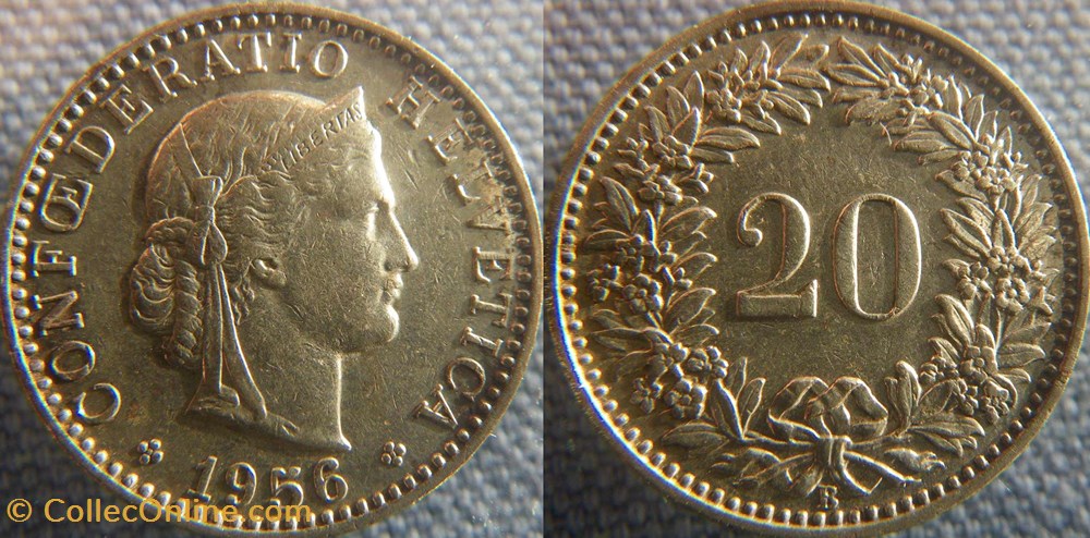 monnaie monde suisse 20 rappen 1956 b