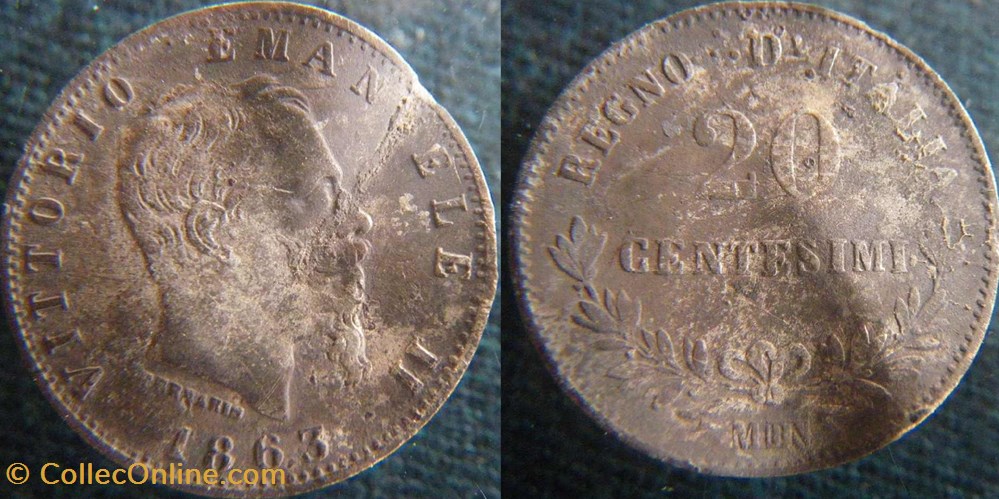 20 centesimi 1863 M monnaies monde italie 20 centesimi 1863 m