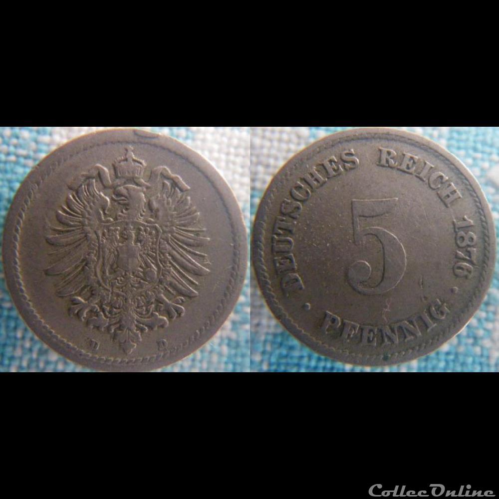 5 pfennig 1876 D monnaie monde allemagne 5 pfennig 1876 d