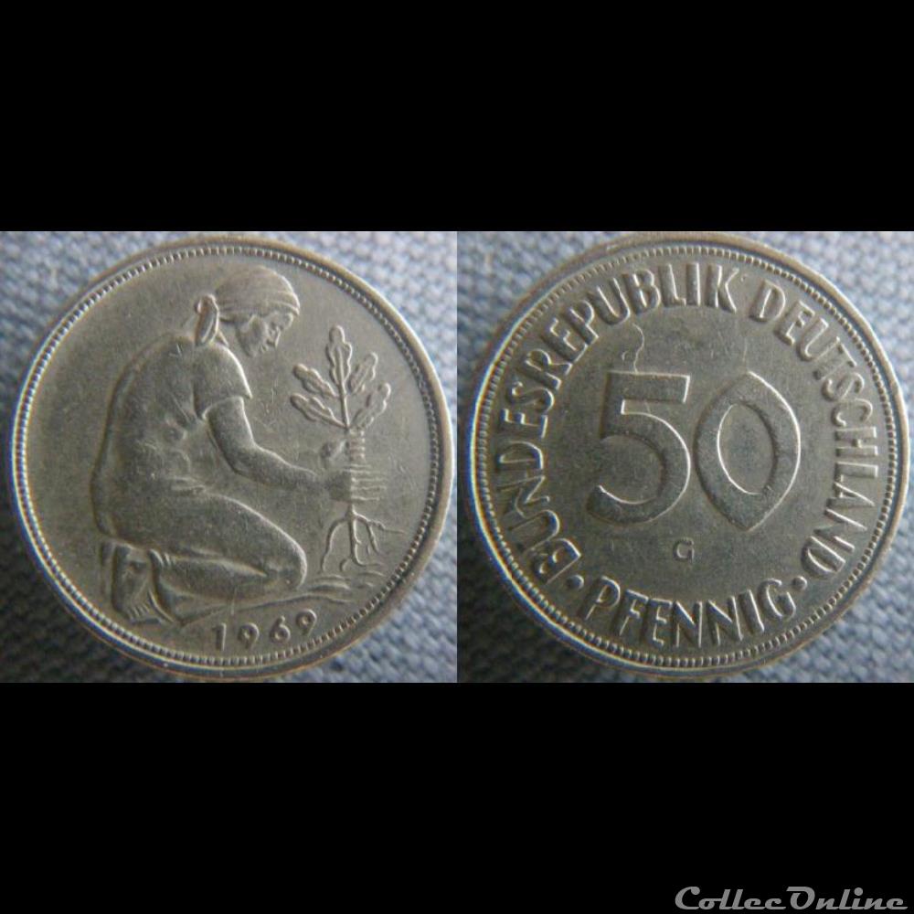 50 Pfennig 1969 G monnaie monde allemagne 50 pfennig 1969 g