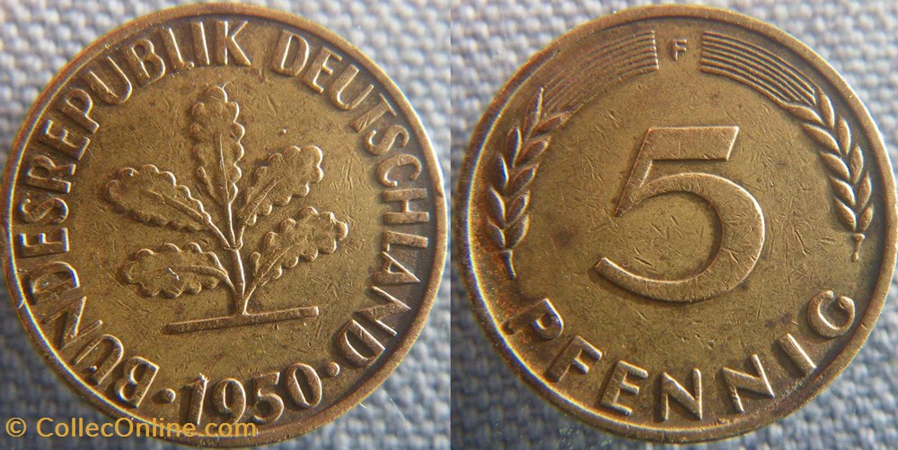 monnaie monde allemagne 5 pfennig 1950 f