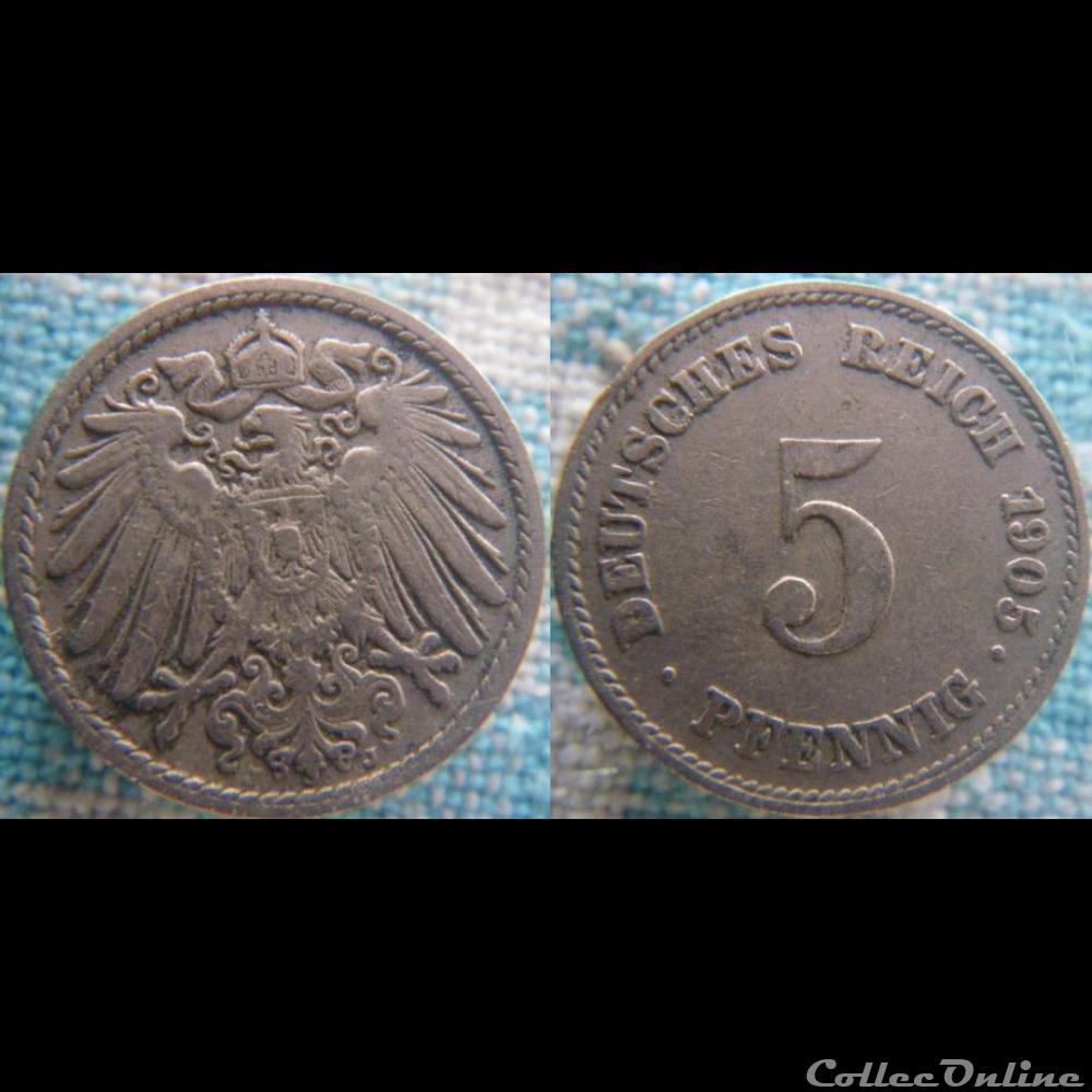 5 pfennig 1905 J monnaie monde allemagne 5 pfennig 1905 j