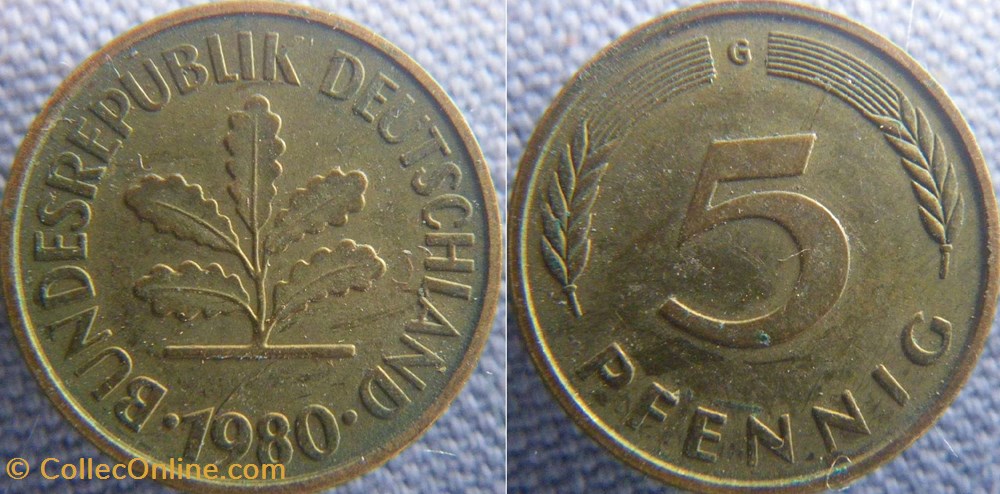 monnaie monde allemagne 5 pfennig 1980 g