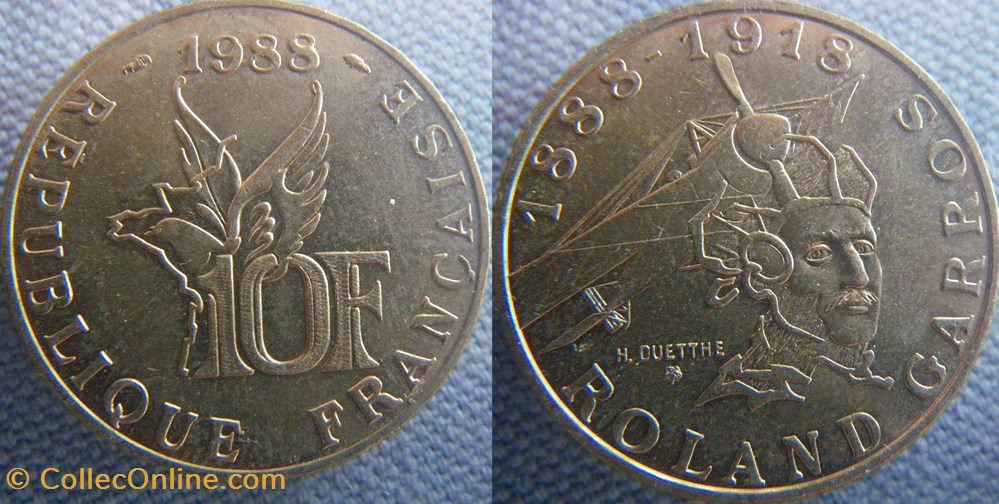 monnaies france modernes 10 francs 1988 roland garros tranche b