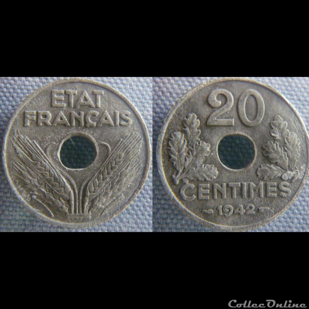 20 Centimes 1942 monnaie france moderne 20 centimes 1942