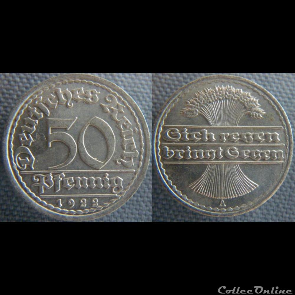 50 Pfennig 1922 A monnaie monde allemagne 50 pfennig 1922 a