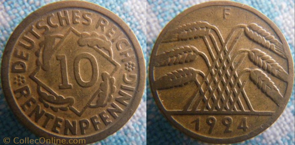 10 Rentenpfennig 1924 F monnaie monde allemagne 10 rentenpfennig 1924 f