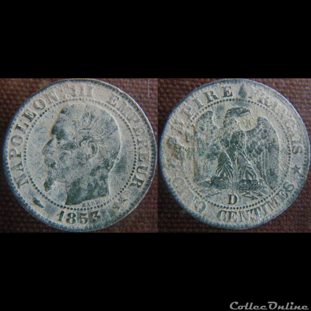 monnaie france moderne 5 centimes 1853 d