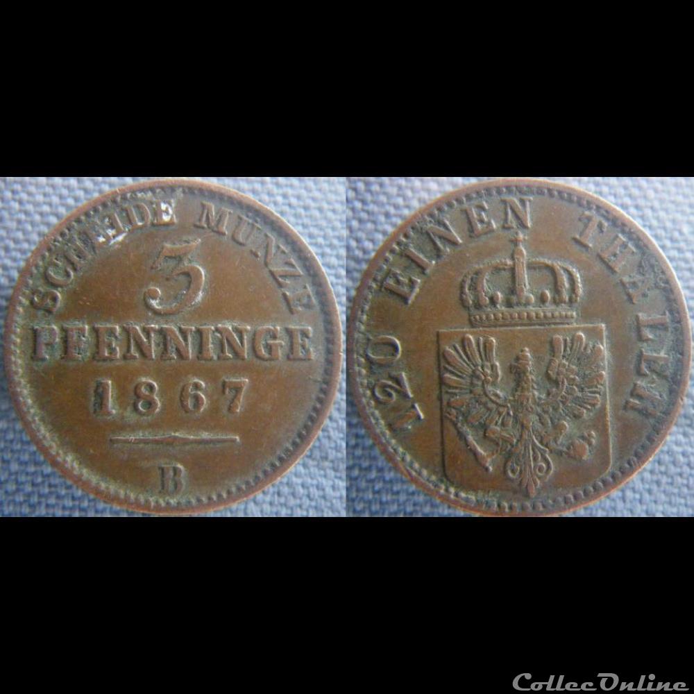 3 pfenninge 1867 B monnaie monde allemagne 3 pfenninge 1867 b