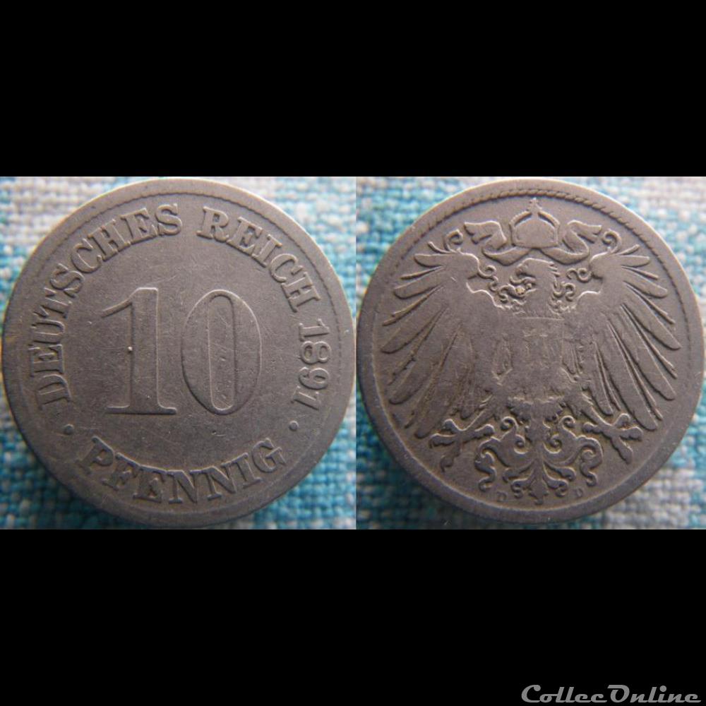 10 pfennig 1891 D monnaie monde allemagne 10 pfennig 1891 d