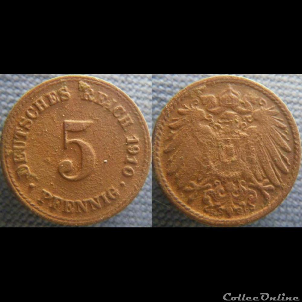 5 pfennig 1910 F monnaie monde allemagne 5 pfennig 1910 f