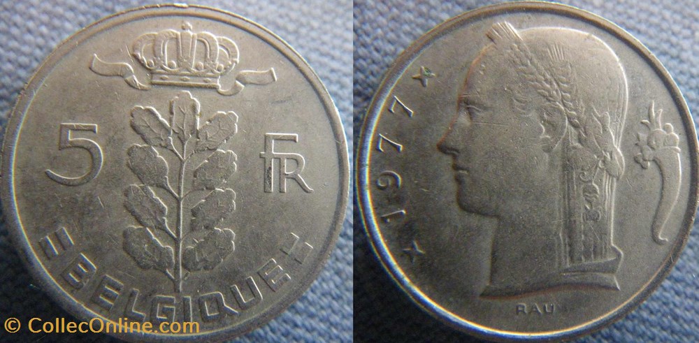 monnaies monde belgique 5 francs 1977 fr