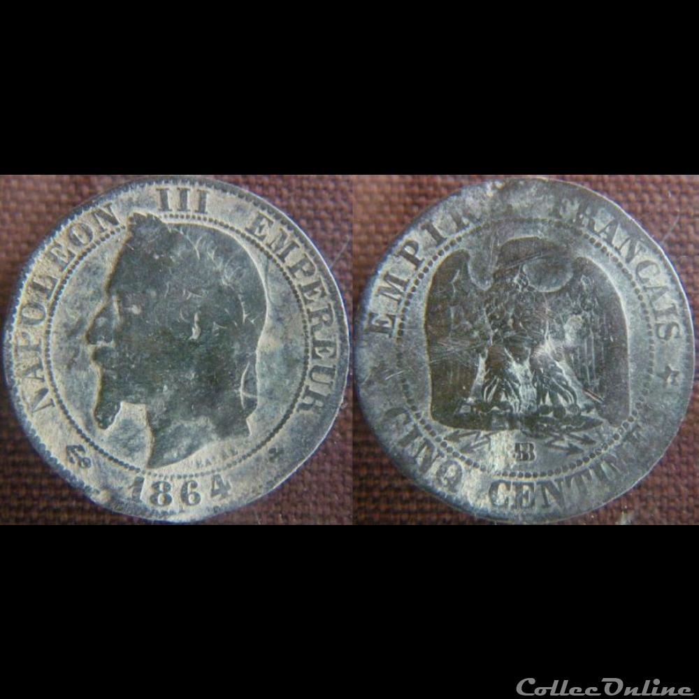 monnaie france moderne 5 centimes 1864 bb