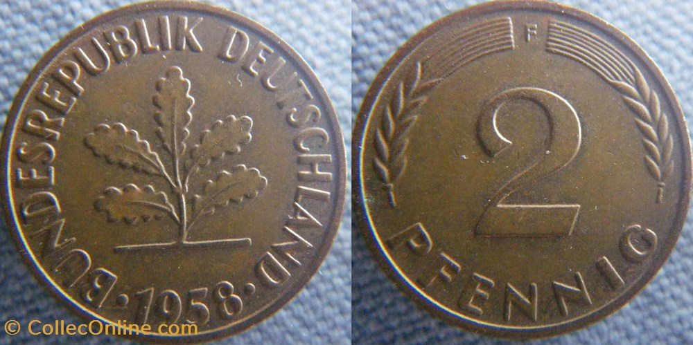 2 Pfennig 1958 F monnaies monde allemagne 2 pfennig 1958 f