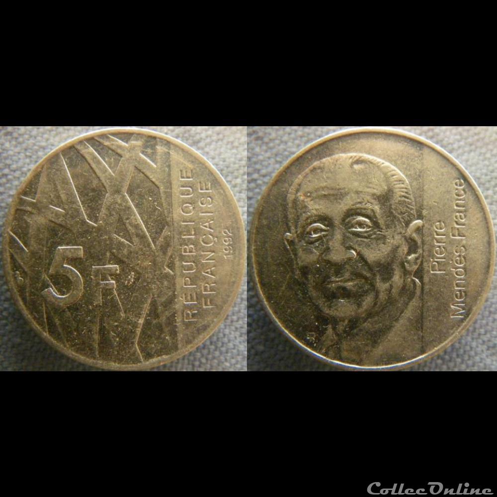 5 Francs 1992 Pierre-Mendès France monnaie moderne 5 francs 1992 pierre mendes france
